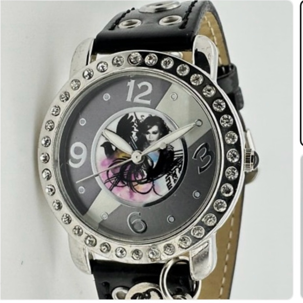 Stylish Black and Silver Watch with Rhinestone Accents